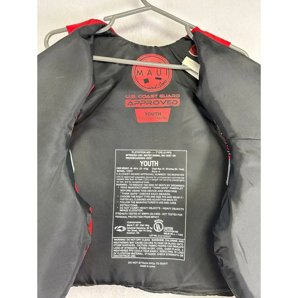Maui and Sons Youth lifejacket red black Coast Guard approved 50–90‎ lb￼
